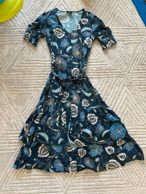 Tuckernuck Floral V-Neck Blue Tiered Dress